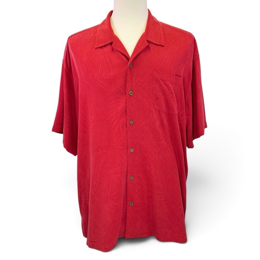 Tommy Bahama 100% Silk Tropical Hawaiian Red Short Sleeve Button Up Men Size XXL